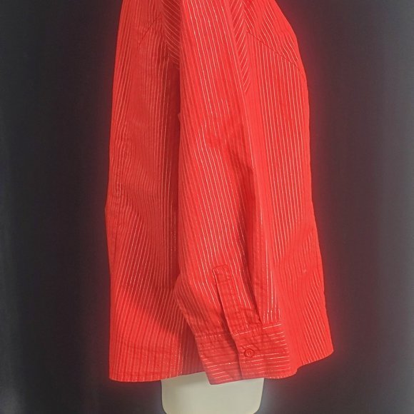 Red with Silver/BLK.Vertical Stripes Fashion Bug Woman's Button Up Blouse SZ. 1X - Picture 4 of 10